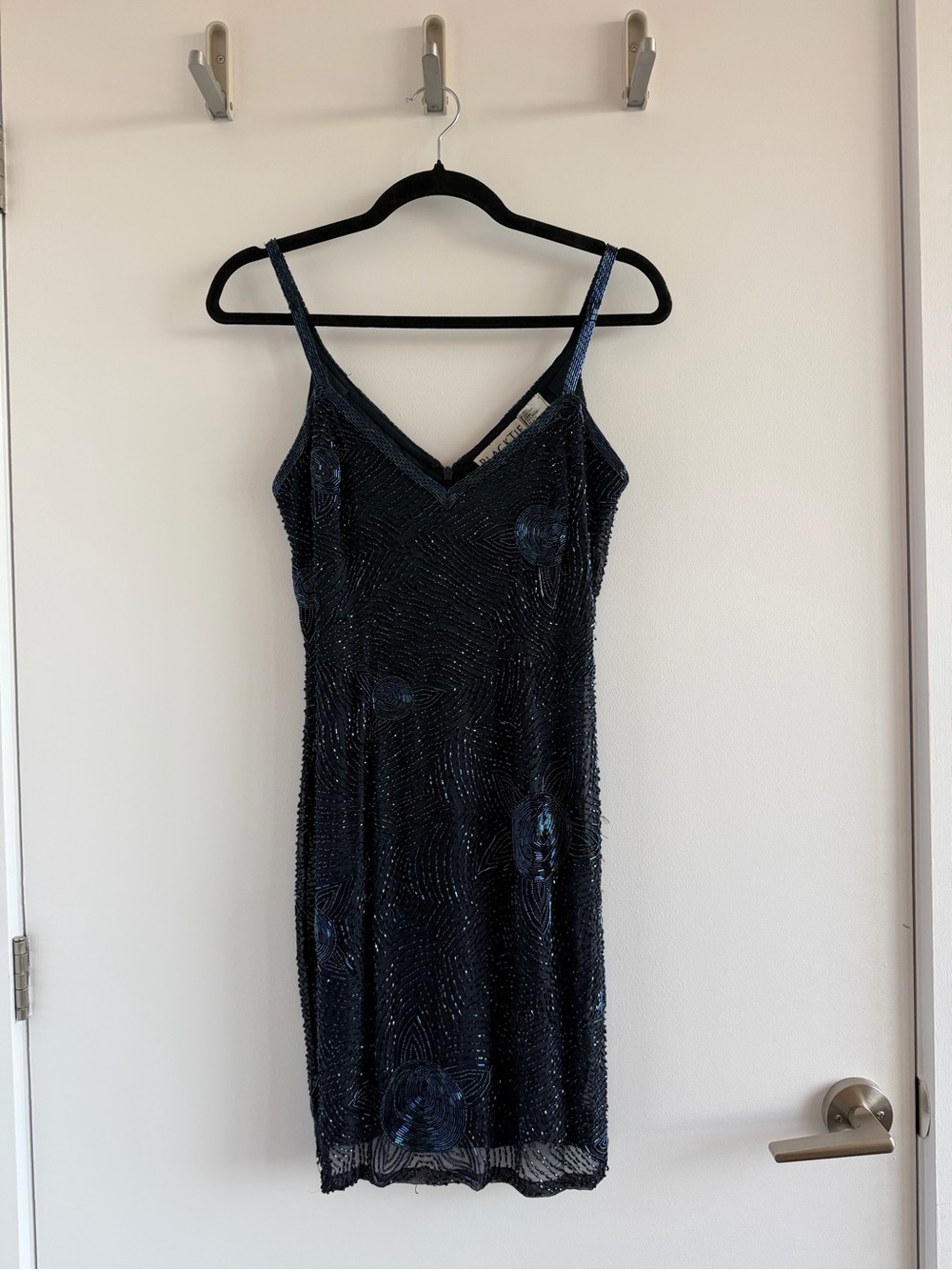 Vintage Holt Renfrew Silk Beaded Navy Dress with Scarf BLACKTIE OLEG CASSINI - Picture 2 of 10